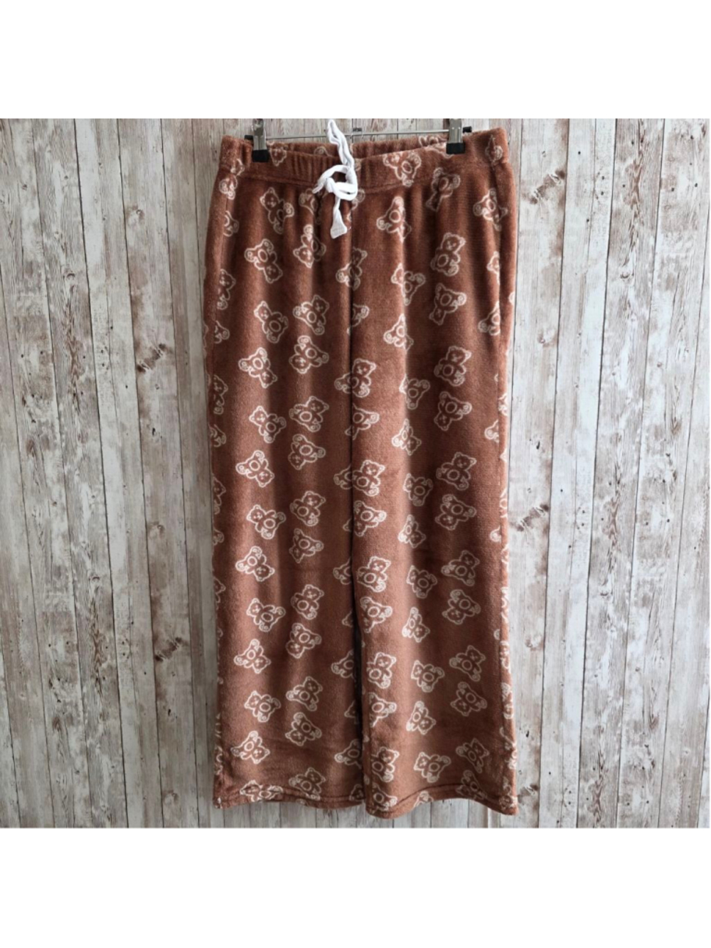 Women's Orange Kiss Brown & White Teddy Bear Pajama Pants M